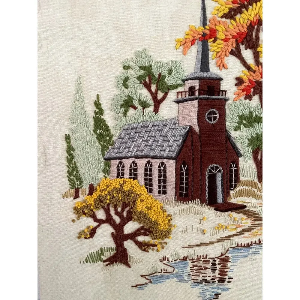 Vintage 1979 Handcrafted Crewel Embroidery on Linen Canvas